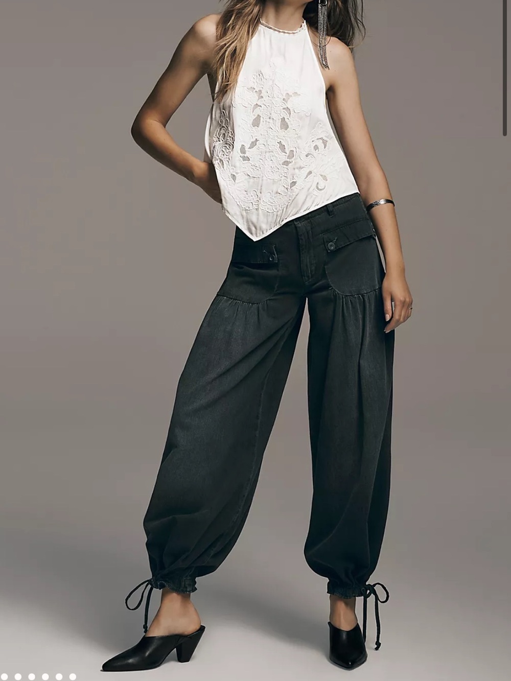 Free People We The Free Lotus Balloon Jeans 31 Smokeshow Black NWT Tie Wide leg